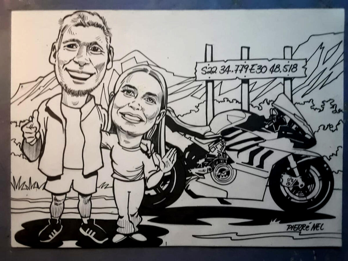 Couple with Bike Drawn